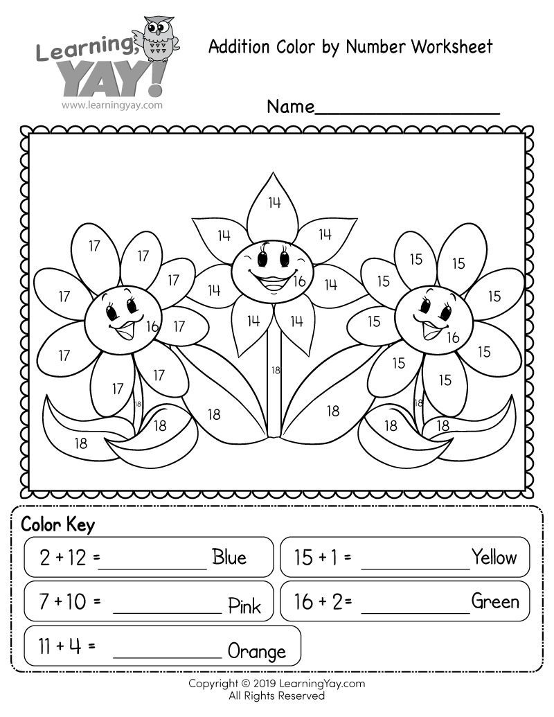 Addition Color by Number Worksheet