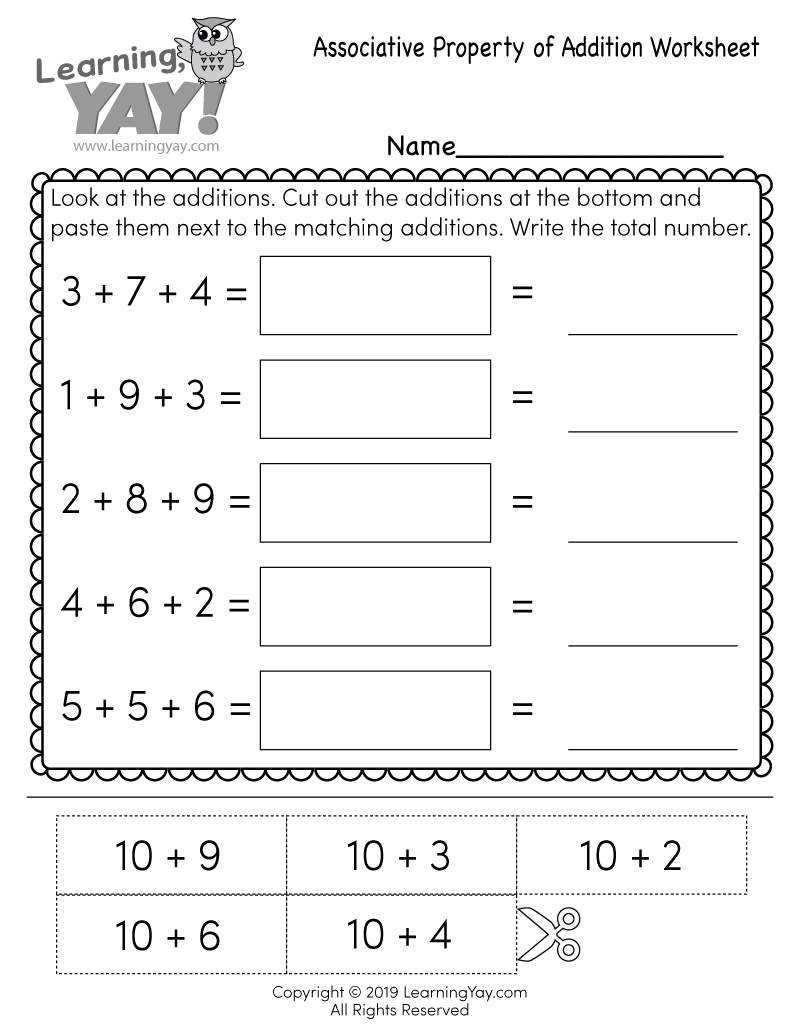 Associative Property of Addition (Free 11st Grade Worksheet) With Properties Of Operations Worksheet