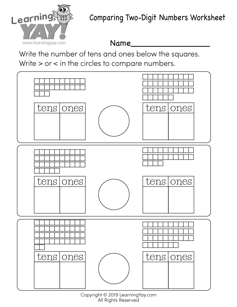 Comparing Two Digit Numbers Free 1st Grade Math Worksheet 