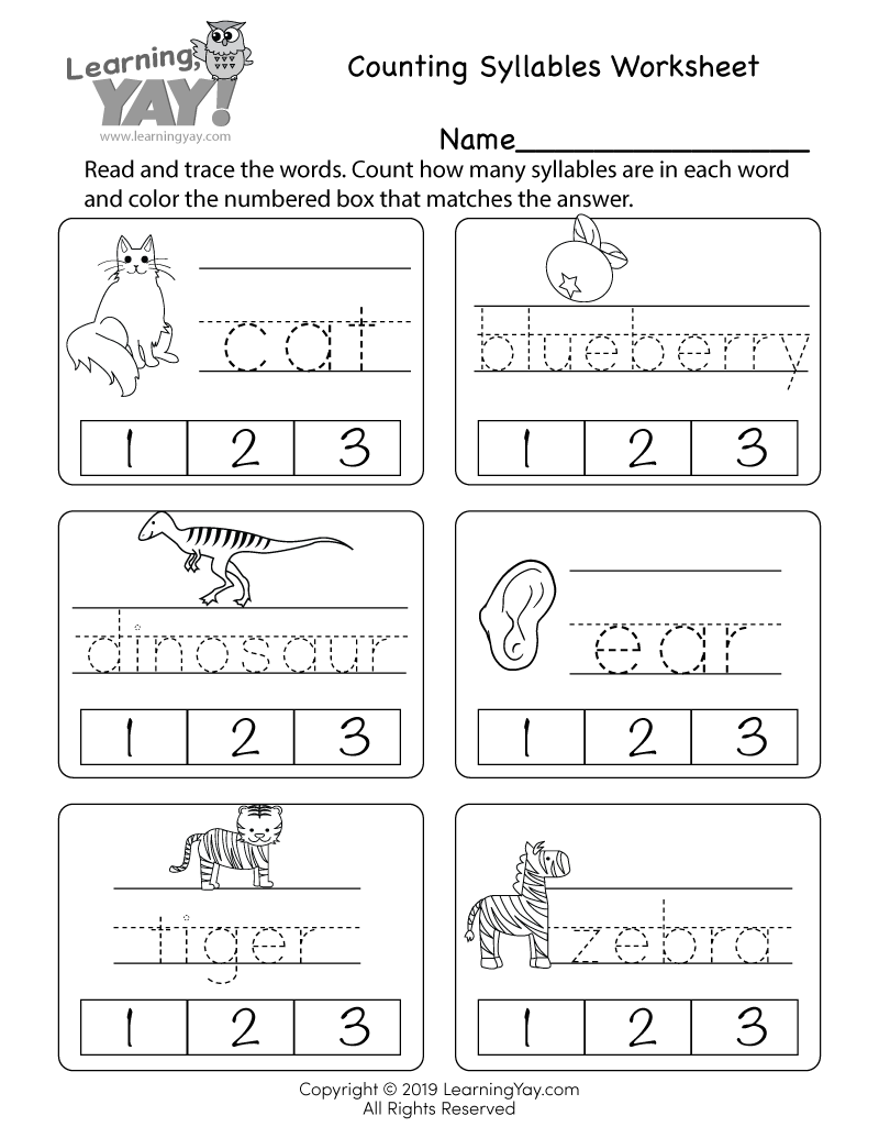 Syllable Worksheet For Kindergarten