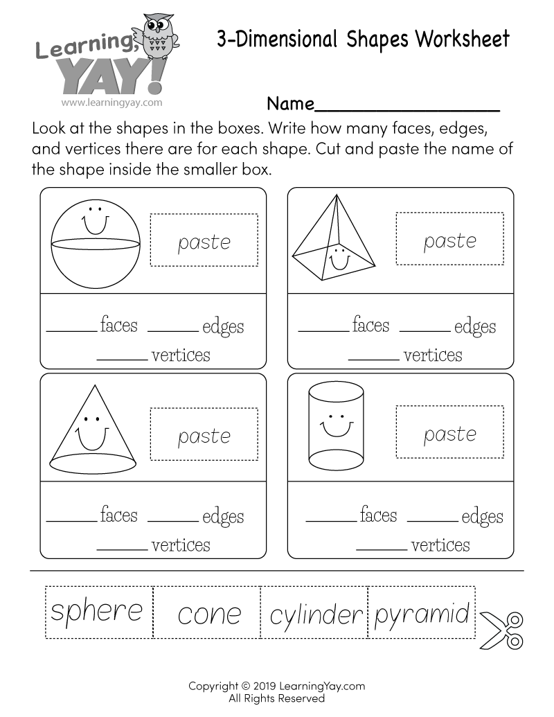 3 dimensional shapes worksheet for 1st grade free printable