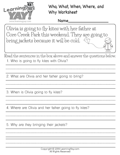 Who, What, When, Where, and Why Worksheet